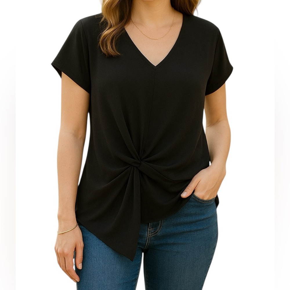 a.n.a Black Twist Front V-Neck Top - Size L